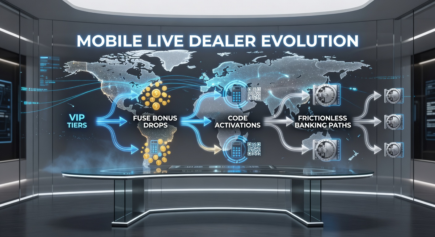 Smartphone mit Live-Dealer-Spiel und VIP-Bonus-Overlay, das die Integration von Features zeigt