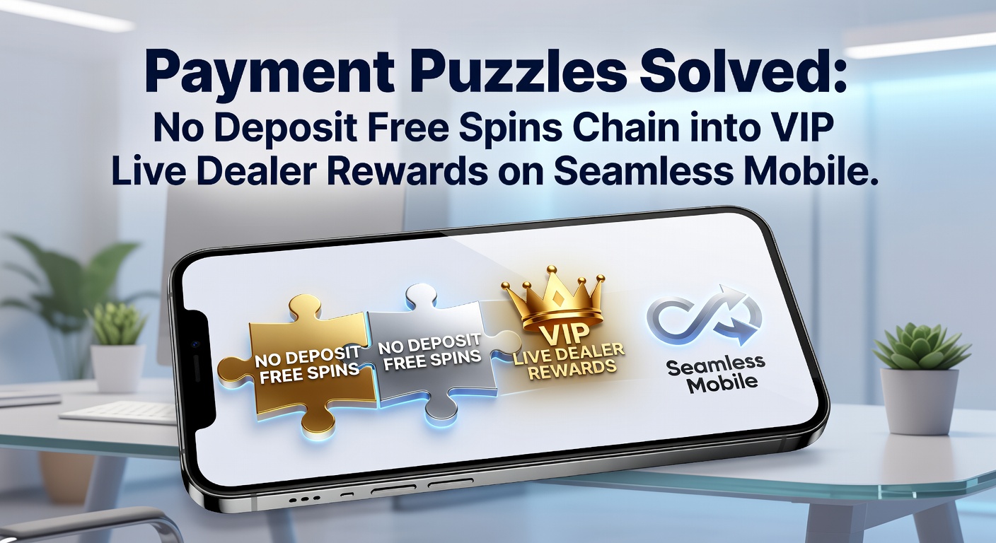 Smartphone-Bildschirm mit VIP-Live-Dealer-Tisch, Free-Spins-Banner und Zahlungsikonen, die eine nahtlose Kette darstellen