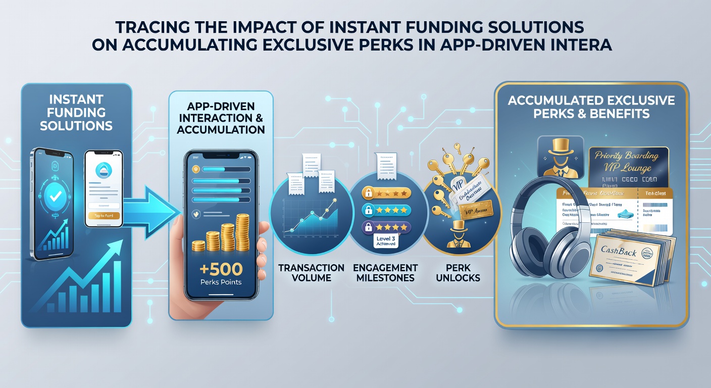 Illustration der Perk-Anhäufung durch Instant Funding in interaktiven App-Umgebungen mit Diagrammen und Nutzerstatistiken